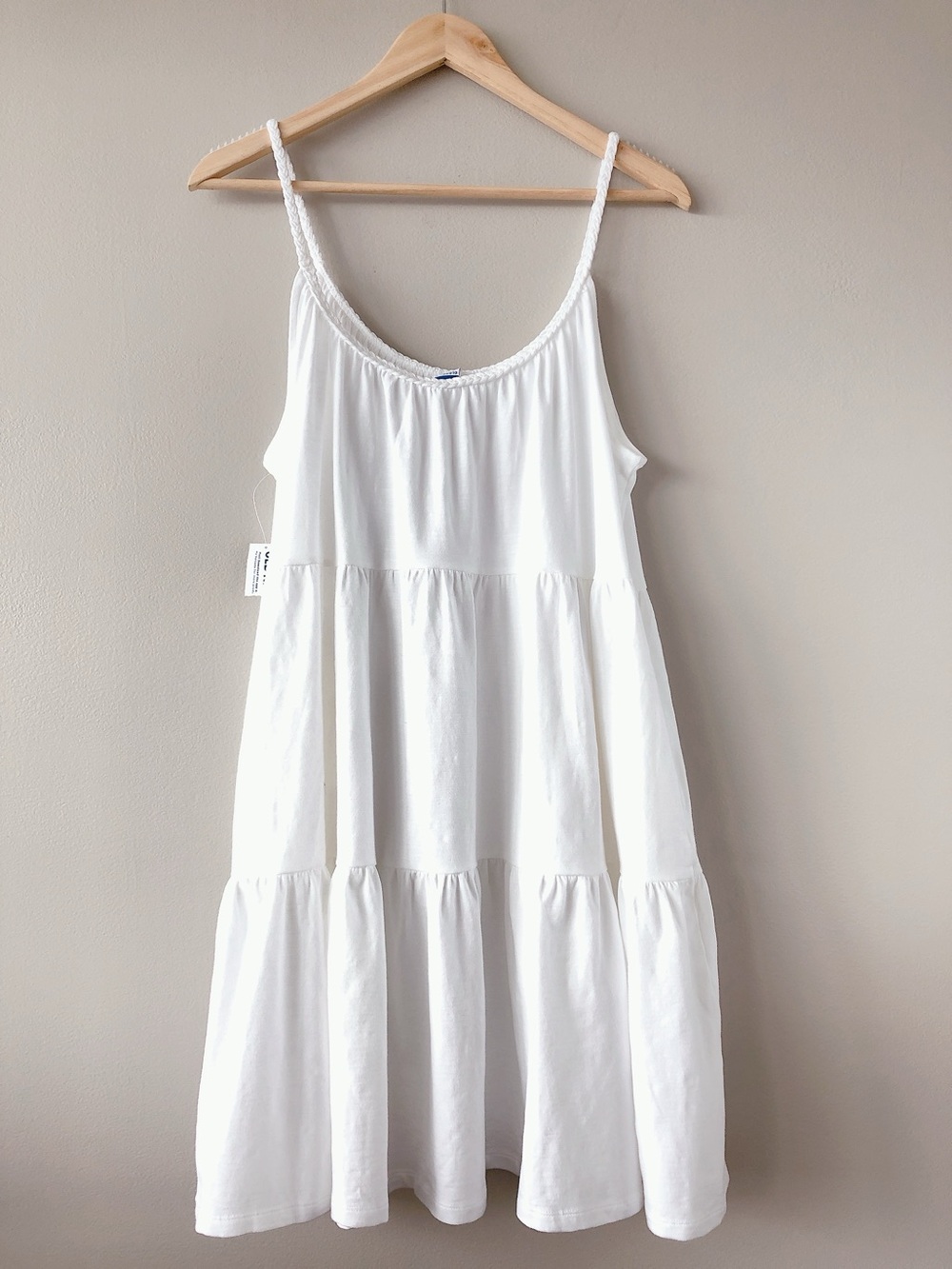 Old Navy Braided-Strap Tiered Mini White Swing Dress women’s size large - Picture 4 of 14